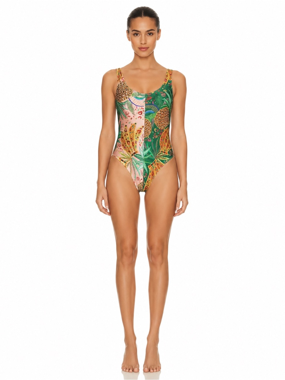 Farm Rio Contrast Mixed Print Pineapple Banana Print One Piece Swimsuit